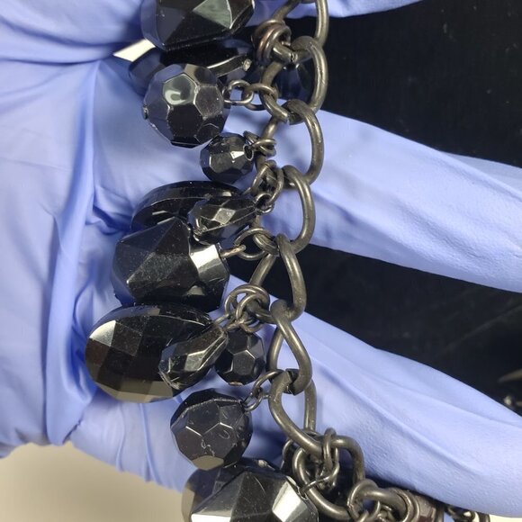 Black Beaded Statement Necklace – Faceted Cluster on Glossy Chain, 20" Jewelry - Picture 8 of 10